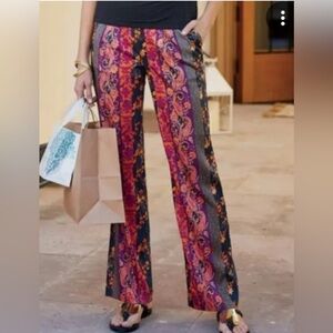 SOFT SURROUNDINGS Wide Leg Full Length Curio Paisley Floral Print Pants Size XL